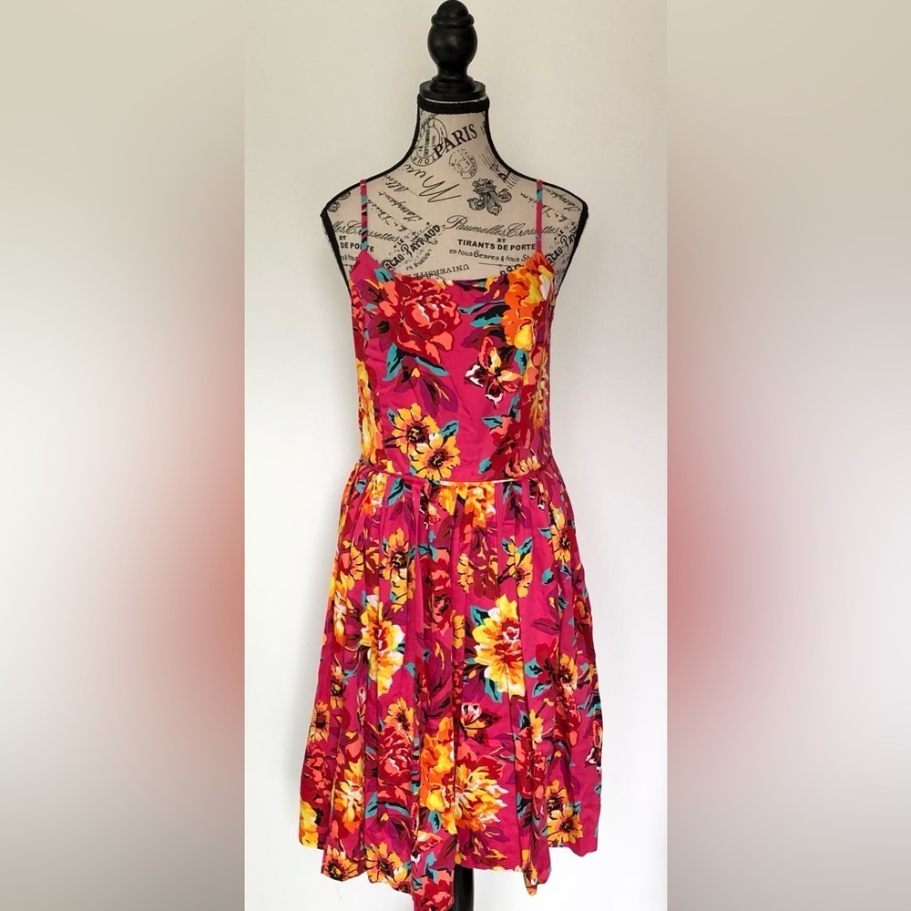 Isaac Mizrahi Bright Pink Floral Dress 100% Cotton Size 10